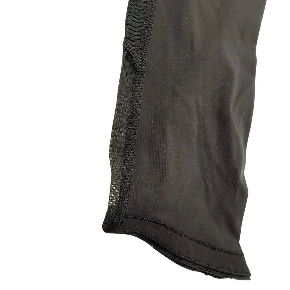 Lululemon Swiss Dot Cropped Leggings Women Size 6 Black Yoga Lace Mesh Sides